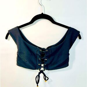 Blue Life Black Textured Lace Up Crop Top /Swim Top size Medium